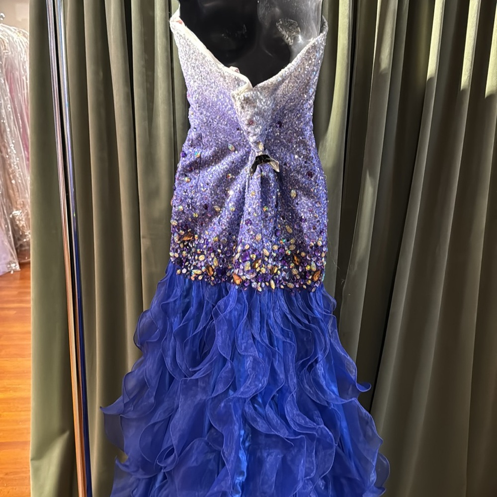 Indigo Strapless Sequin and Ruffle prom Gown - Picture 6 of 7